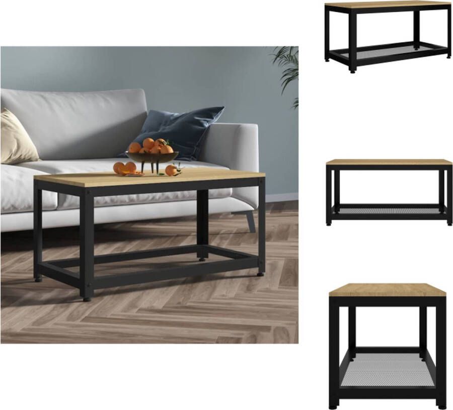 VidaXL Salontafel Salontafels Tafel Bijzettafel Salontafel 90x45x45 cm MDF en ijzer lichtbruin en zwart - Foto 2