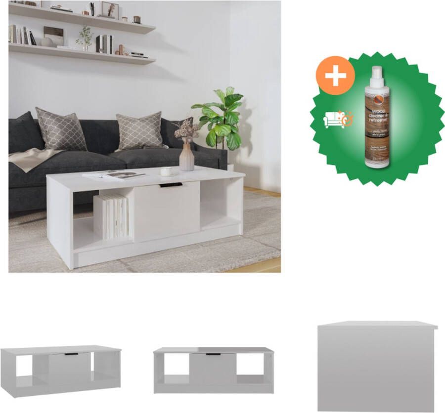 VidaXL Salontafel Elegant Bewerkt Hout 102 x 50 x 36 cm Hoogglans Wit Tafel Inclusief Houtreiniger en verfrisser