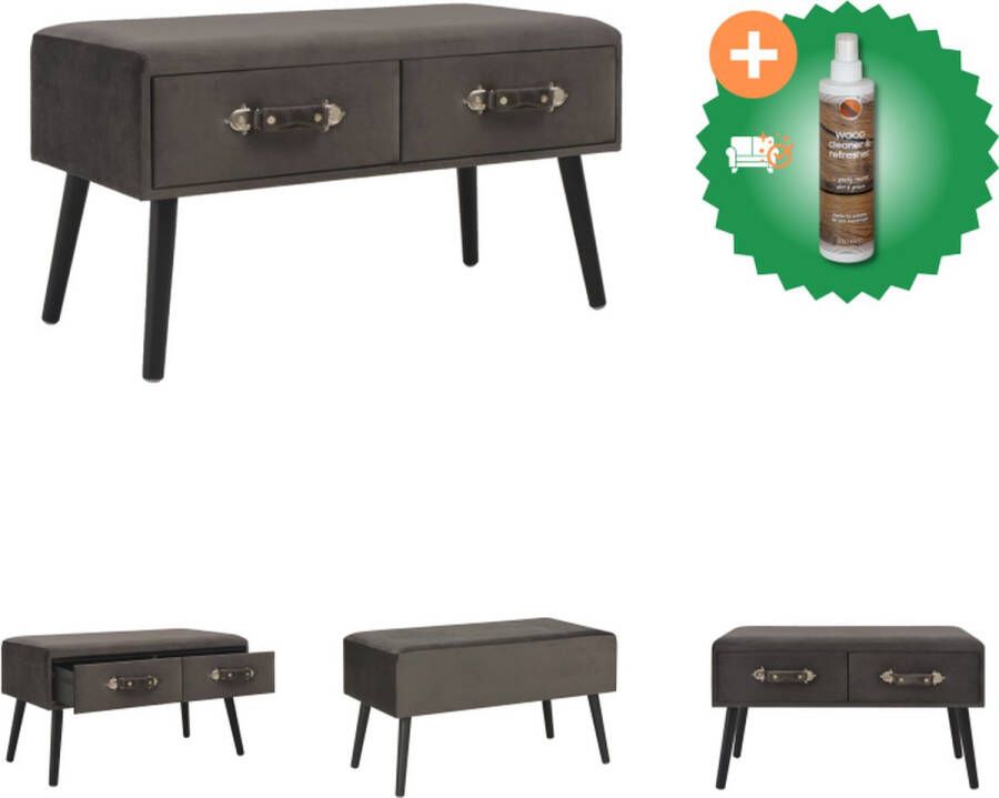 VidaXL Salontafel Fluweel Grijs 80x40x46 cm 2 lades Tafel Inclusief Houtreiniger en verfrisser
