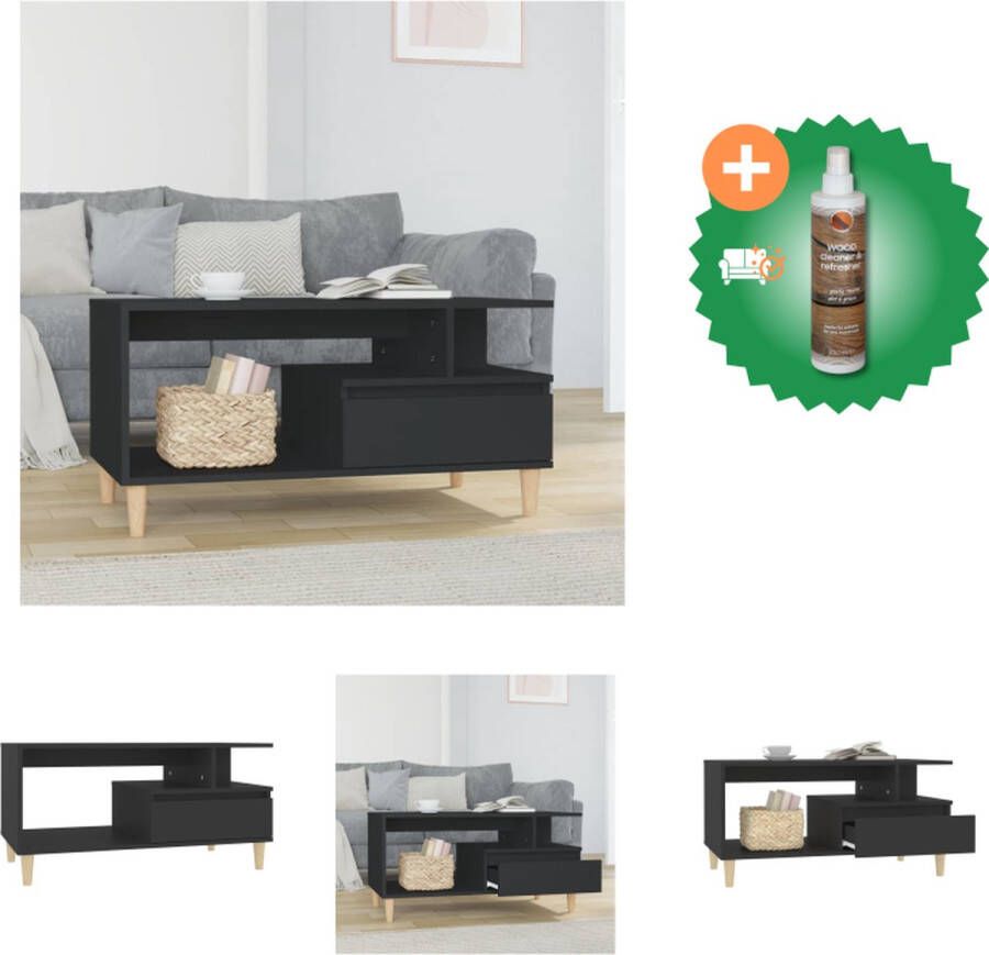 VidaXL Salontafel Functioneel Hout 90x49x45 cm Zwart Tafel Inclusief Houtreiniger en verfrisser