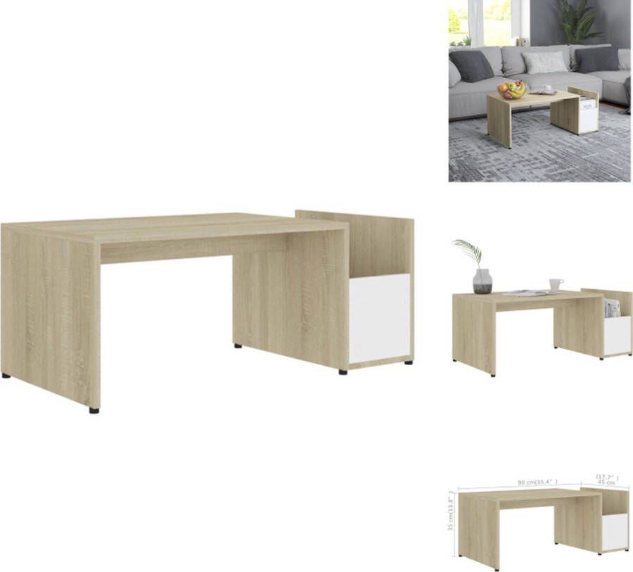 VidaXL Salontafel Salontafels Tafel Tafels Salontafel 90x45x35 cm bewerkt hout wit en sonoma eikenkleurig