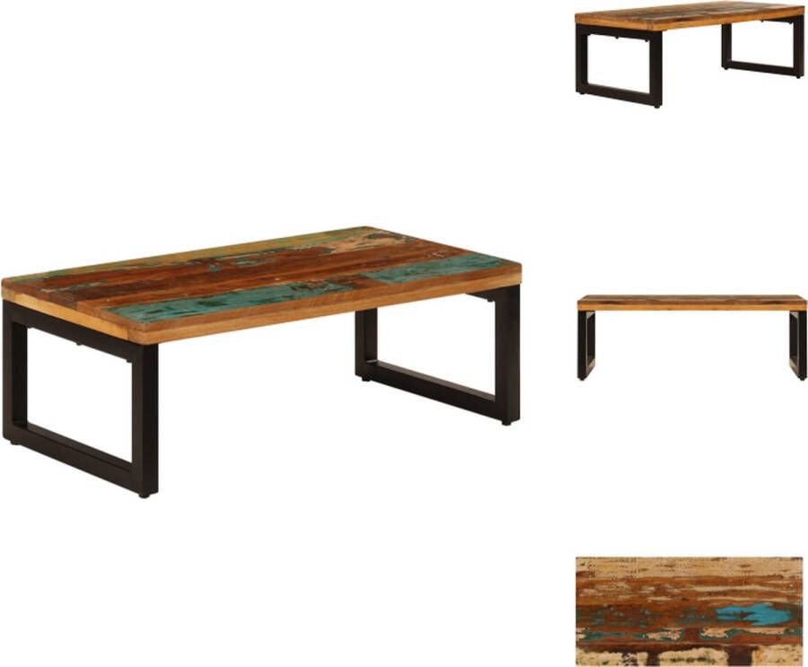 The Living Store Salontafel 100x50x35 cm massief gerecycled hout en staal Salontafel Houten Salontafel Vintage Salontafel Industriële Salontafel Recycled Wood Furniture - Foto 2
