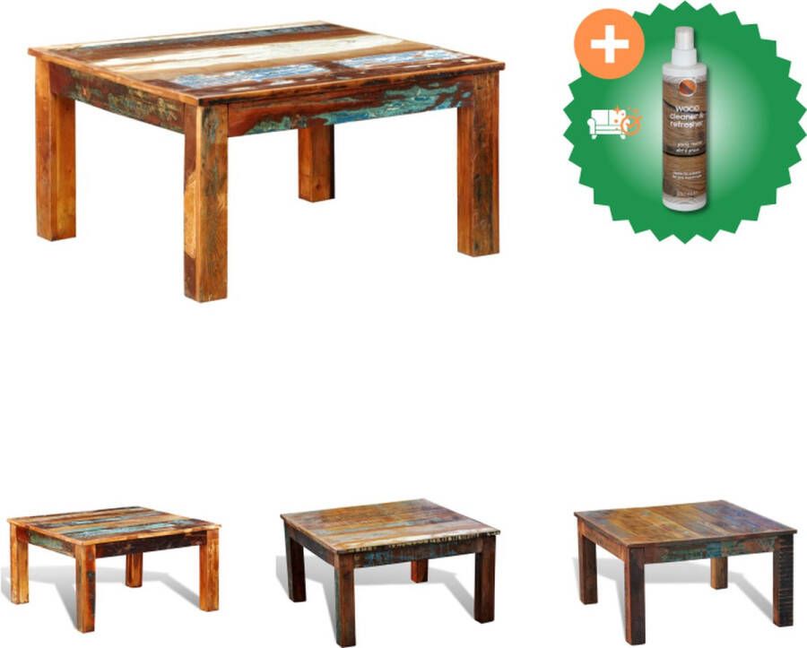 VidaXL Salontafel Gerecycled Hout 80x80x45 cm Meerkleurig Tafel Inclusief Houtreiniger en verfrisser