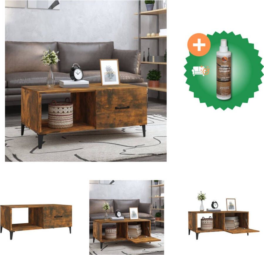 VidaXL salontafel Gerookt Eiken 90 x 50 x 40 cm Voldoende opbergruimte Tafel Inclusief Houtreiniger en verfrisser