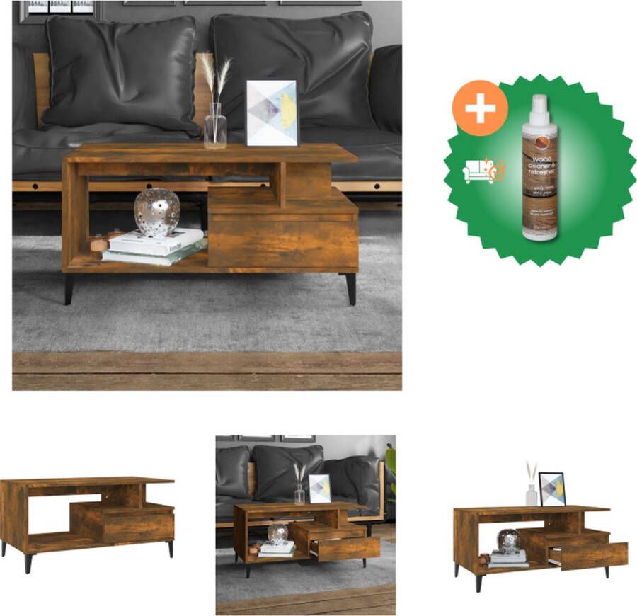 VidaXL Salontafel Gerookt Eiken 90 x 49 x 45 cm Duurzaam Hout Opbergruimte Tafel Inclusief Houtreiniger en verfrisser