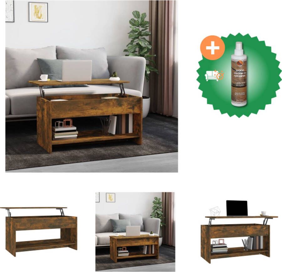 VidaXL Salontafel Gerookt Eiken Bewerkt Hout 102x50x52.5 cm Opbergruimte Verstelbaar Tafel Inclusief Houtreiniger en verfrisser