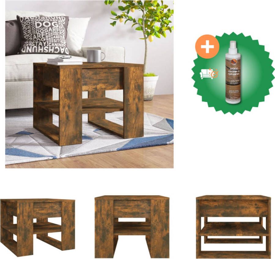 VidaXL Salontafel Gerookt Eiken Bewerkt Hout 55.5x55x45 cm Opbergruimte Tafel Inclusief Houtreiniger en verfrisser