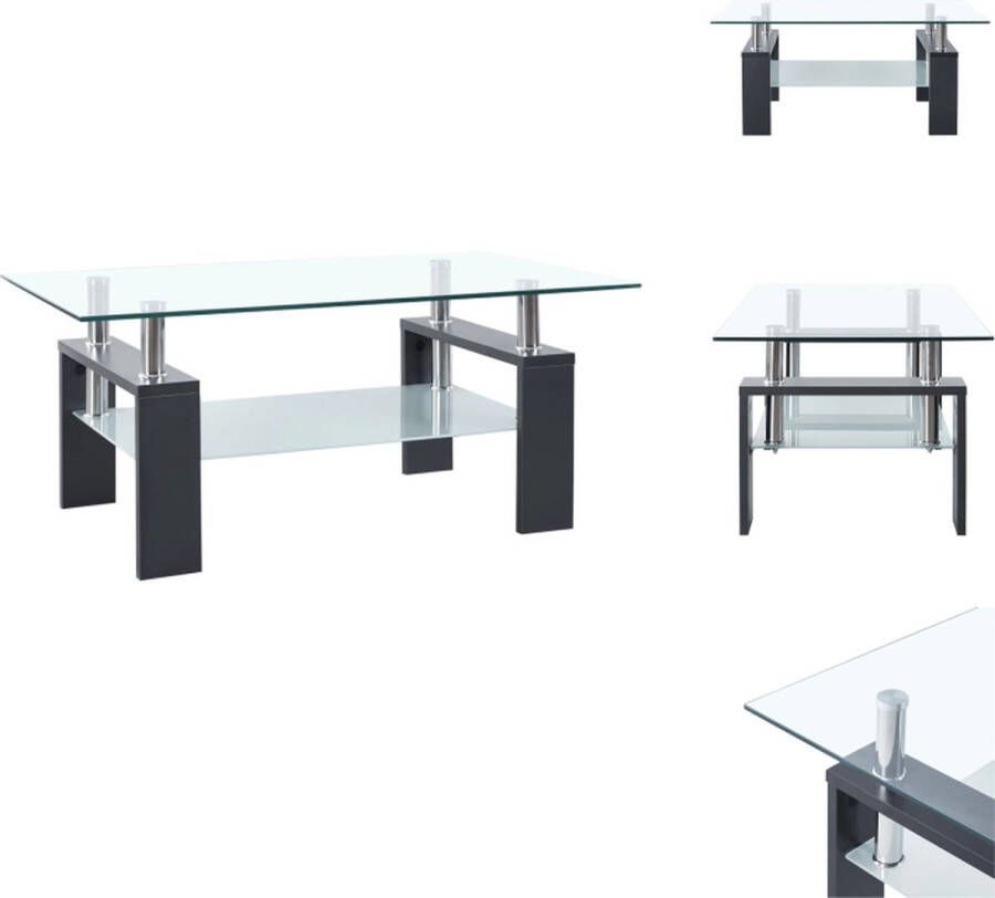 VidaXL Salontafel Salontafels Bijzettafel Bijzettafels Salontafel 95x55x40 cm gehard glas transparant en grijs