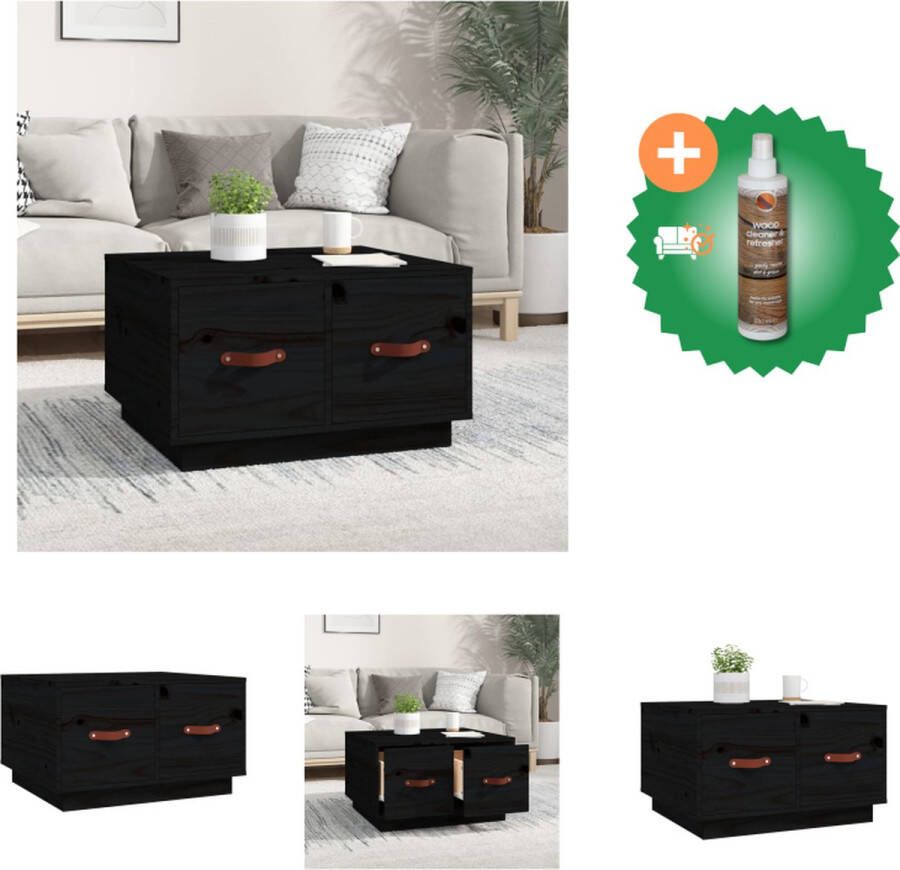 VidaXL Salontafel Grenenhout 2 Lades 60 x 53 x 35 cm Zwart Tafel Inclusief Houtreiniger en verfrisser