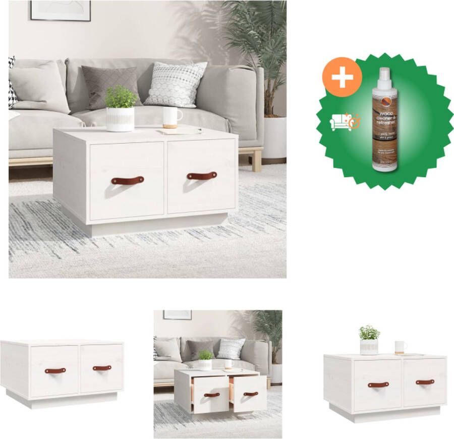 VidaXL Salontafel 60x53x35 cm massief grenenhout wit Tafel Inclusief Houtreiniger en verfrisser