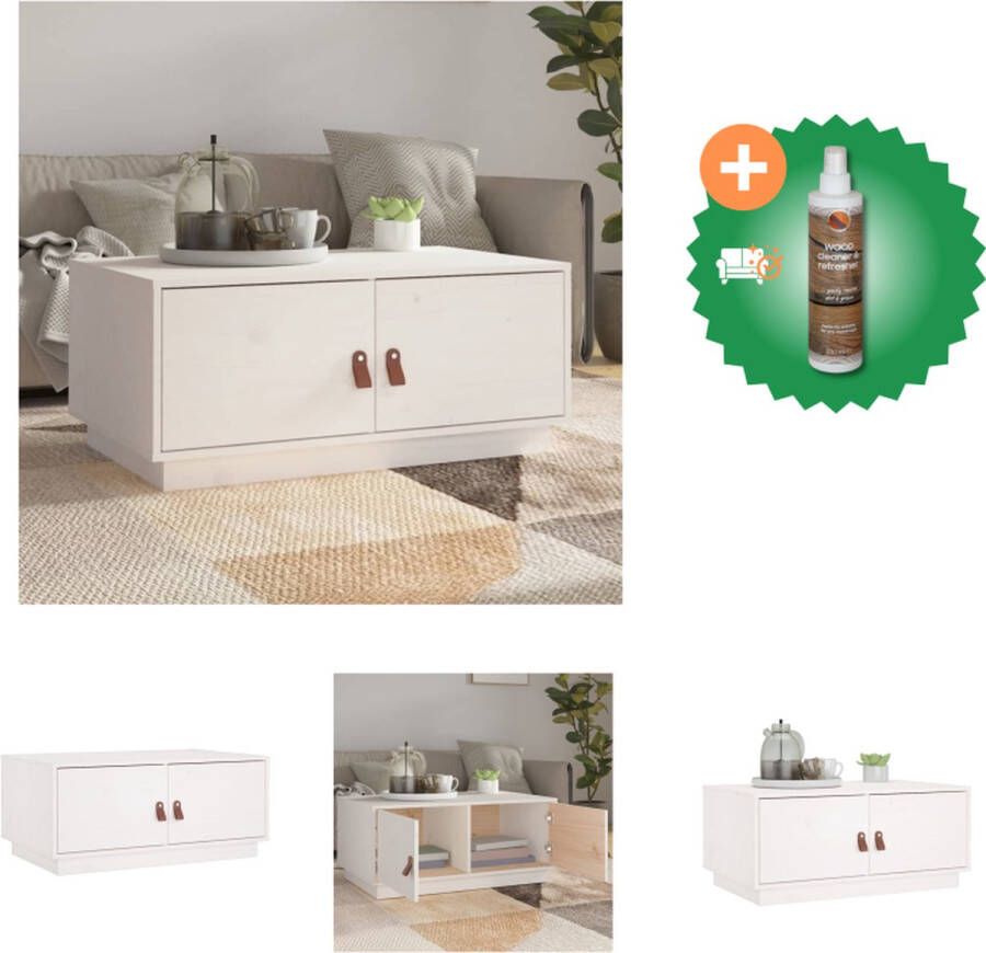 VidaXL Salontafel Massief Grenenhout Bijzettafel met 2 lades Ruim tafelblad Stabiel frame Wit 80x50x35cm Tafel Inclusief Houtreiniger en verfrisser