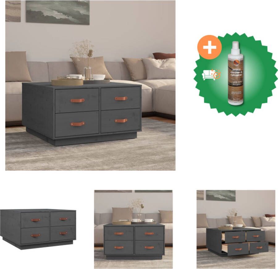 VidaXL Salontafel 80x80x45 cm massief grenenhout grijs Tafel Inclusief Houtreiniger en verfrisser