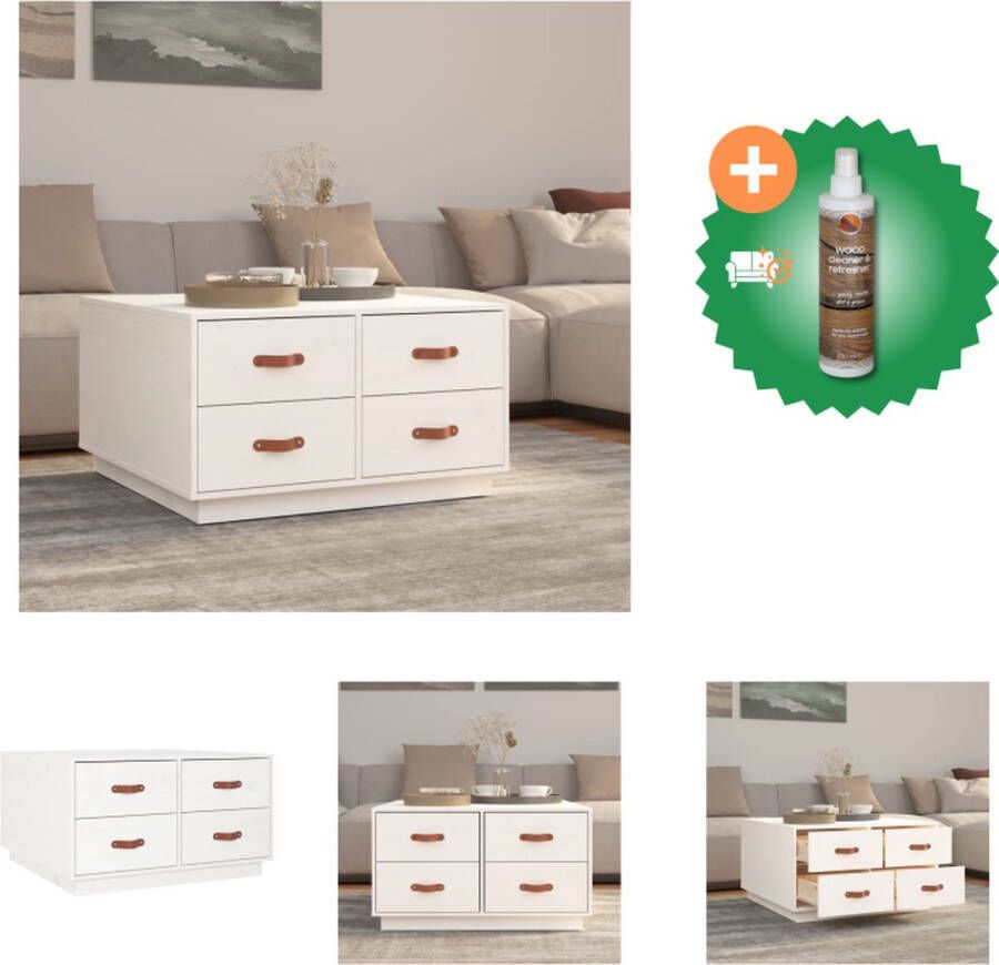 VidaXL Salontafel 80x80x45 cm massief grenenhout wit Tafel Inclusief Houtreiniger en verfrisser