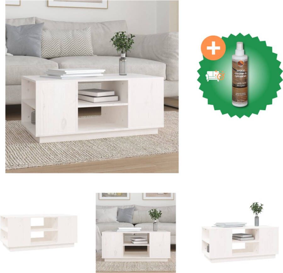 VidaXL Salontafel Grenenhout Bijzettafel met opbergruimte Stevig tafelblad Wit 90 x 49 x 40.5 cm Tafel Inclusief Houtreiniger en verfrisser