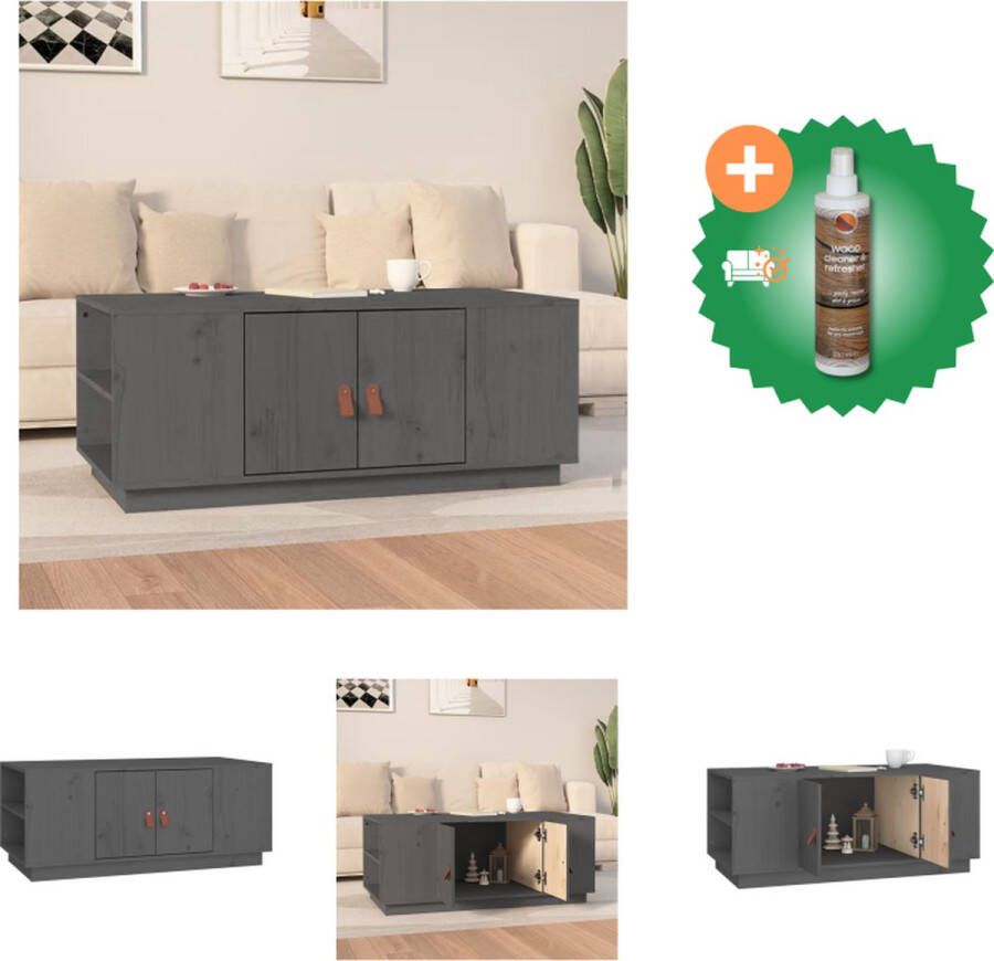 VidaXL Salontafel 100x50x41 cm massief grenenhout grijs Tafel Inclusief Houtreiniger en verfrisser - Foto 2