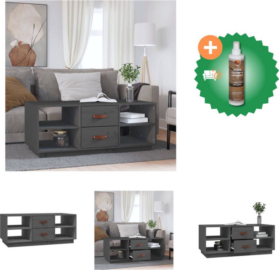 VidaXL Salontafel 100x50x41 cm massief grenenhout grijs Tafel Inclusief Houtreiniger en verfrisser