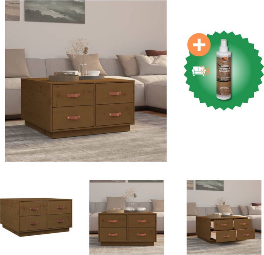 VidaXL Salontafel Grenenhout Houten Salontafel 80 x 80 x 45 cm 4 Lades Tafel Inclusief Houtreiniger en verfrisser