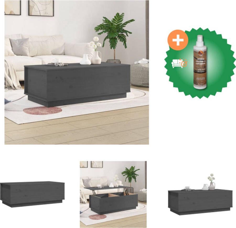 VidaXL Salontafel Grenenhout Lift-top Opbergruimte Stabiel frame Grijs 100x50x35cm Tafel Inclusief Houtreiniger en verfrisser