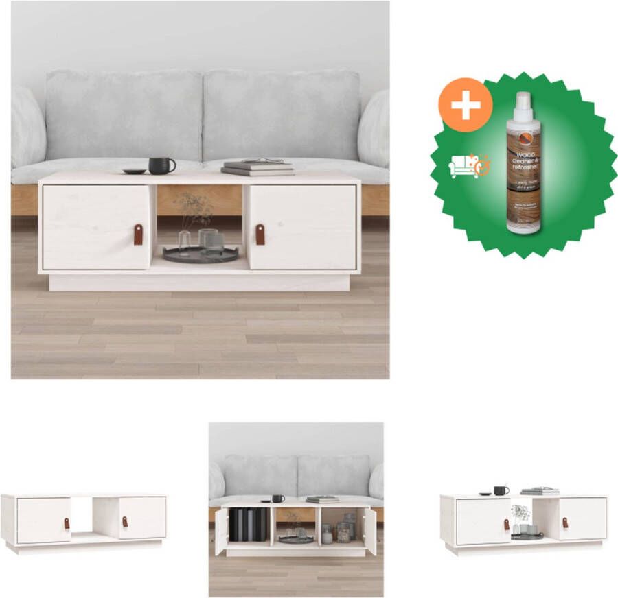 VidaXL Salontafel Grenenhout Wit 100x50x35 cm Ruime opbergruimte Tafel Inclusief Houtreiniger en verfrisser