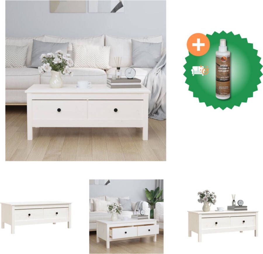 VidaXL Salontafel 100x50x40 cm massief grenenhout wit Tafel Inclusief Houtreiniger en verfrisser