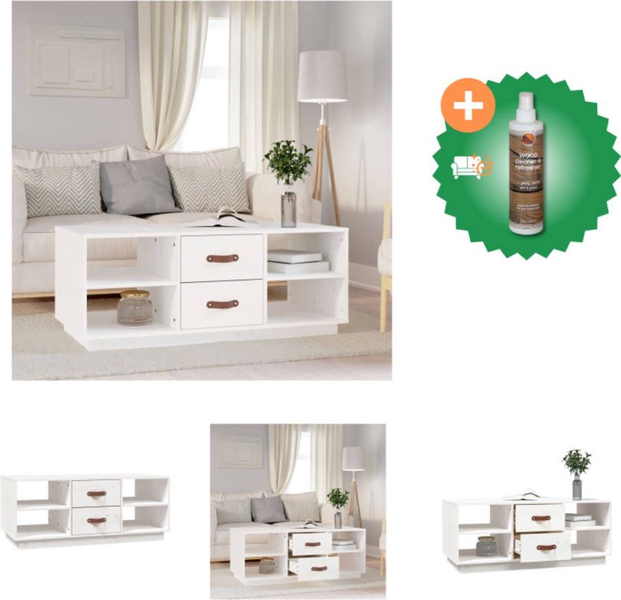 VidaXL Salontafel 100x50x41 cm massief grenenhout wit Tafel Inclusief Houtreiniger en verfrisser