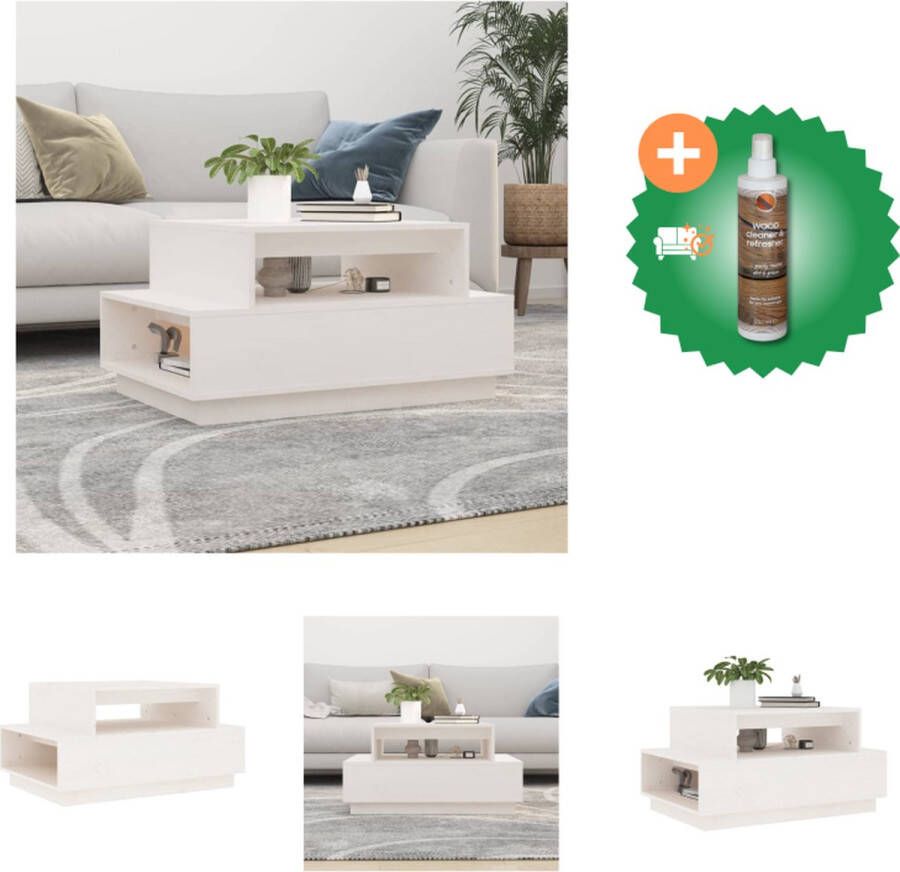 VidaXL Salontafel Grenenhout Wit 80 x 55 x 40.5 cm Ruim tafelblad Tafel Inclusief Houtreiniger en verfrisser