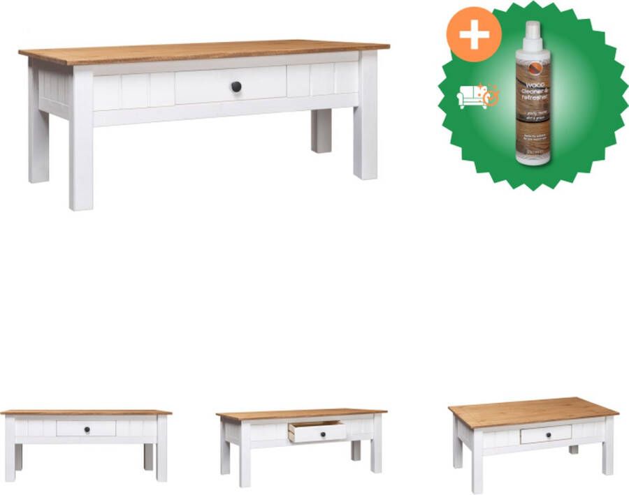 VidaXL Salontafel Grenenhout Wit en natuurlijke houtkleur 100x60x45 cm Met lade Tafel Inclusief Houtreiniger en verfrisser