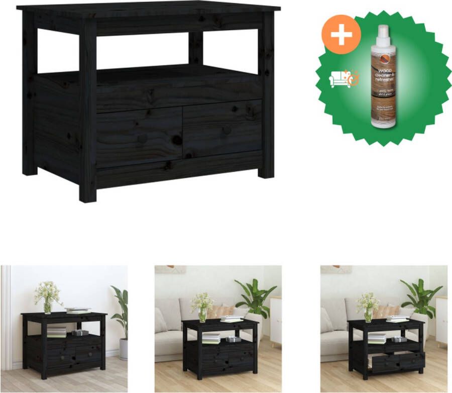 VidaXL Salontafel Massief Grenenhout 71 x 49 x 55 cm Zwart Tafel Inclusief Houtreiniger en verfrisser - Foto 2
