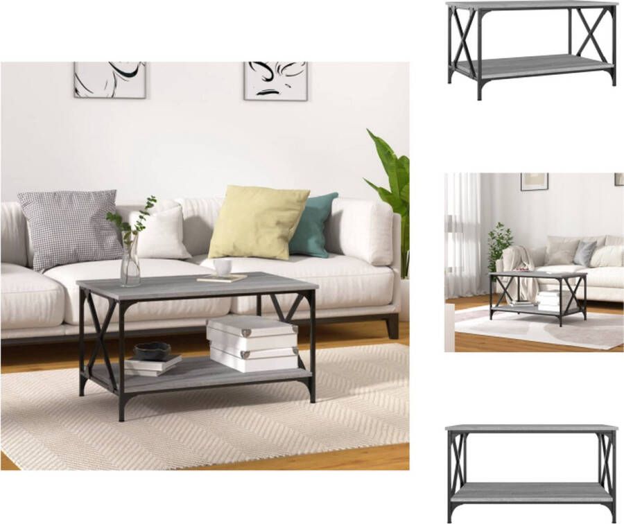 VidaXL Salontafel Salontafels Tafel Bijzettafel Salontafel 80x50x45 cm bewerkt hout en ijzer grijs sonoma eiken - Foto 2