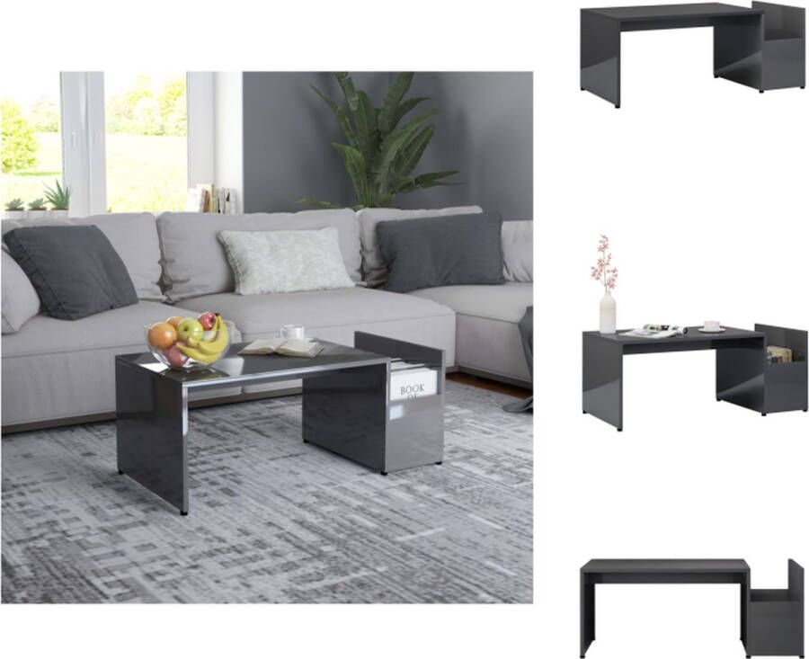 VidaXL Salontafel Salontafels Tafel Tafels Salontafel 90x45x35 cm bewerkt hout hoogglans grijs - Foto 2