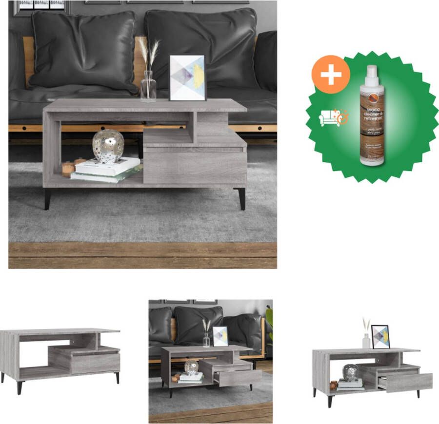 VidaXL Salontafel 90x49x45 cm bewerkt hout grijs sonoma Tafel Inclusief Houtreiniger en verfrisser