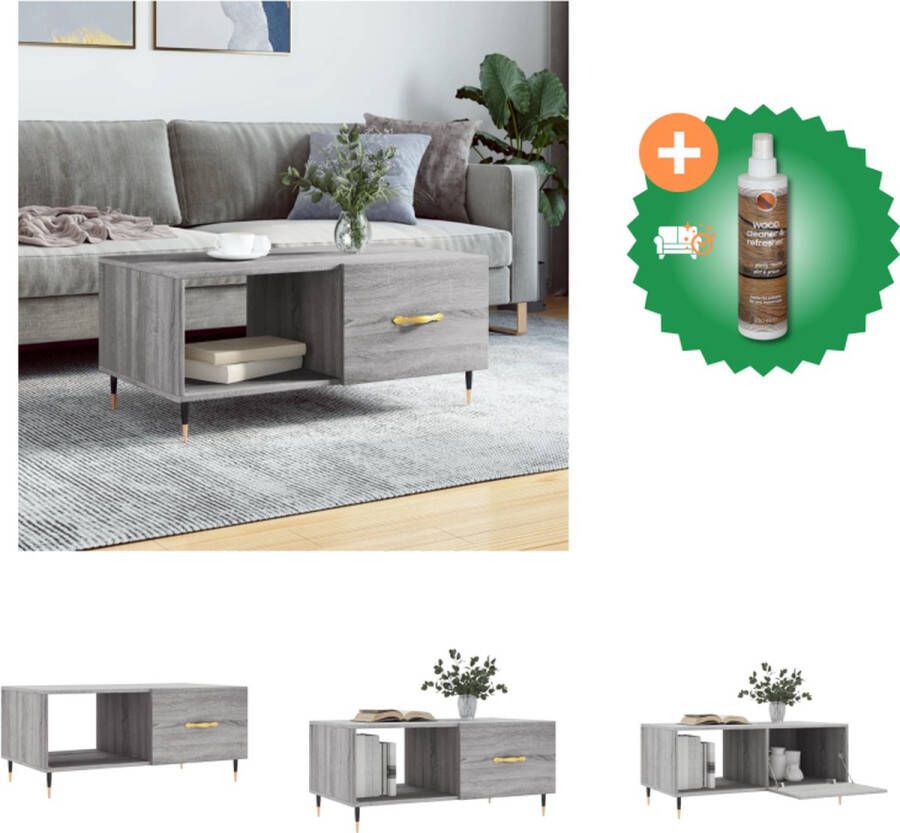 VidaXL Salontafel Grijs Sonoma Eiken 90 x 50 x 40 cm Sterk stabiel en vochtbestendig Tafel Inclusief Houtreiniger en verfrisser - Foto 2