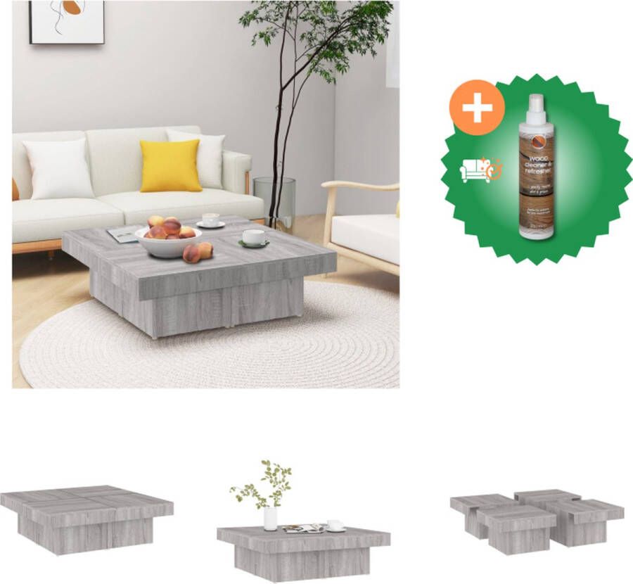VidaXL Salontafel 90x90x28 cm bewerkt hout grijs sonoma eikenkleurig Tafel Inclusief Houtreiniger en verfrisser
