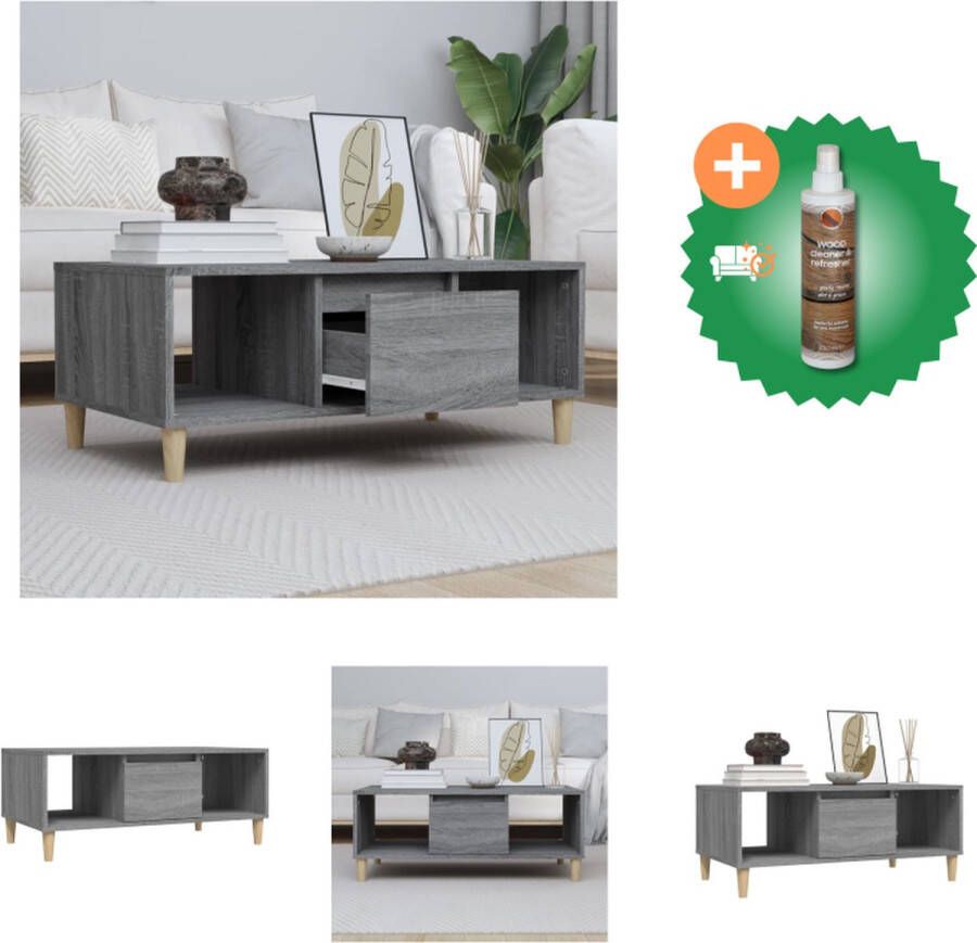 VidaXL Salontafel Industriële Stijl 90x50x36.5 cm Grijs Sonoma Eiken Met lade en open vak Hoge kwaliteit Montagehandleiding Tafel Inclusief Houtreiniger en verfrisser