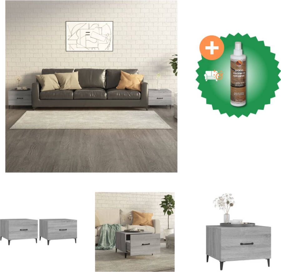 VidaXL Salontafel Grijs Sonoma Eiken Bewerkt Hout en Metaal 50 x 50 x 40 cm Metalen Poten Tafel Inclusief Houtreiniger en verfrisser