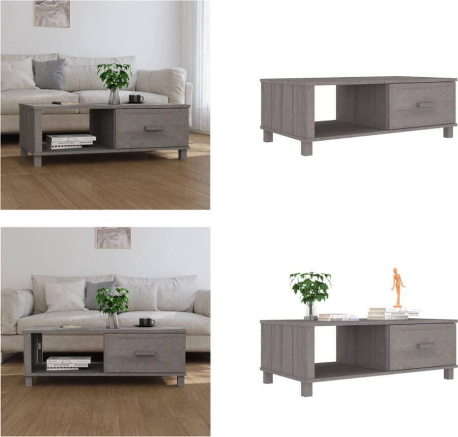 VidaXL Salontafel HAMAR 100x55x35 cm massief grenenhout lichtgrijs Salontafel Salontafels Bijzettafel Banktafel