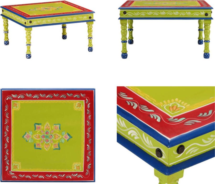 VidaXL -Salontafel-handbeschilderd-massief-mangohout-groen Salontafel Salontafels Tafel Bijzettafel