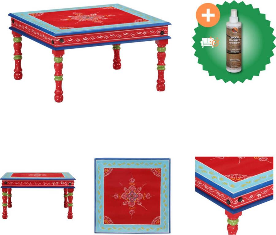 VidaXL Salontafel handbeschilderd massief mangohout rood Tafel Inclusief Houtreiniger en verfrisser