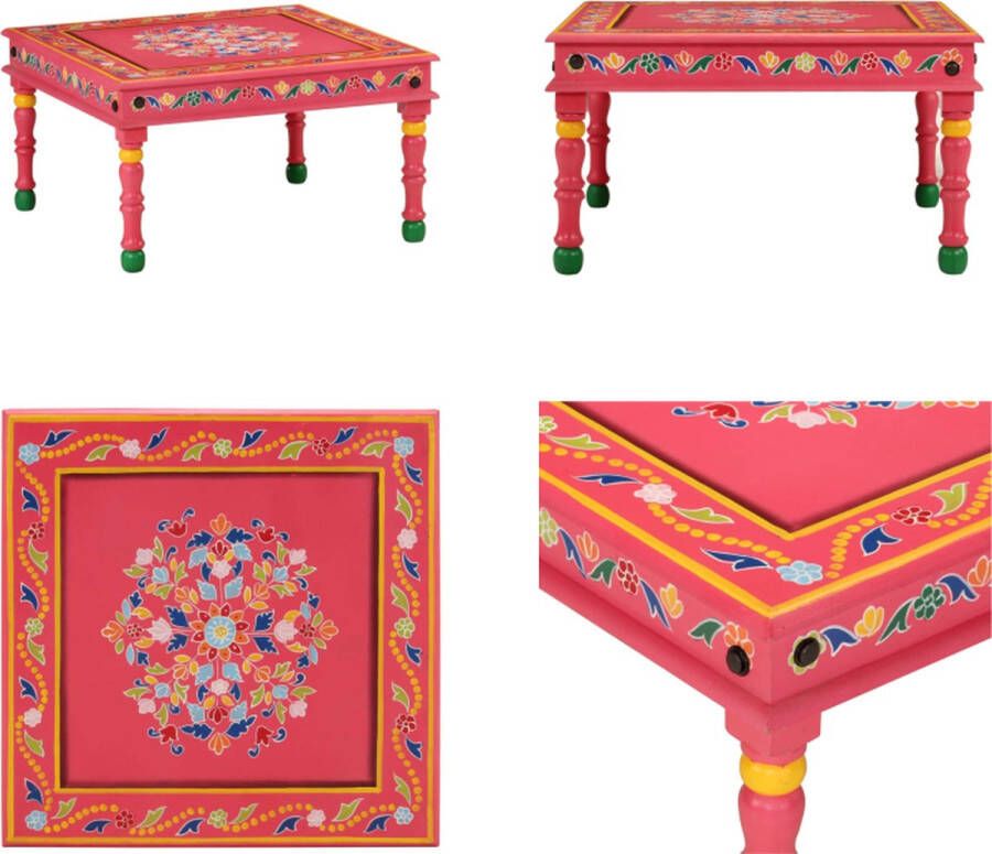 VidaXL -Salontafel-handbeschilderd-massief-mangohout-roze Salontafel Salontafels Tafel Bijzettafel