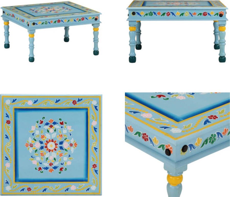 VidaXL -Salontafel-handbeschilderd-massief-mangohout-turquoise Salontafel Salontafels Tafel Bijzettafel