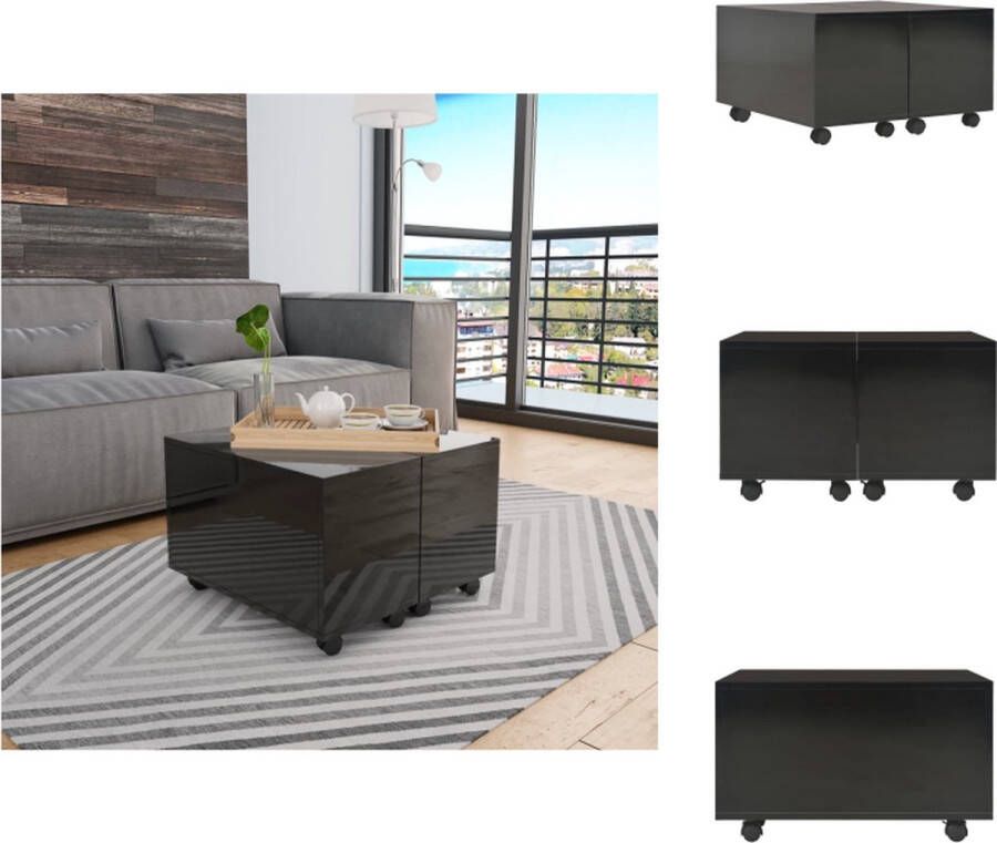 VidaXL Salontafel Salontafels Koffietafel Koffietafels Salontafel 60x60x35 cm bewerkt hout hoogglans zwart - Foto 2