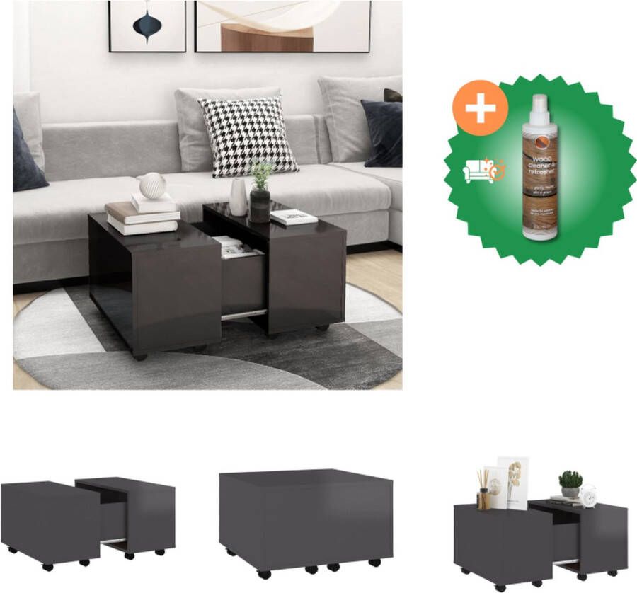 VidaXL Salontafel Hoogglans grijs 60x60x38 cm Stevig en duurzaam Met verlengfunctie Tafel Inclusief Houtreiniger en verfrisser