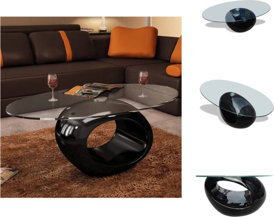 VidaXL Salontafel Salontafels Salon Tafel Salon Tafels Salontafel met ovale glazen tafelblad hoogglans zwart - Foto 2