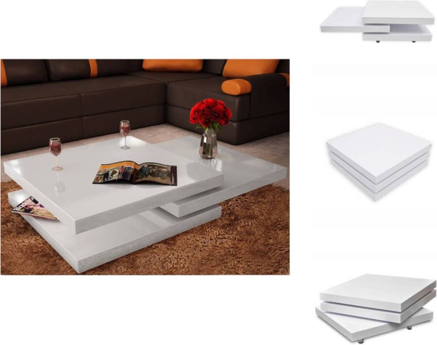 VidaXL Salontafel Hoogglans Vierkant Wit 80 x 80 x 30.5 cm Verlengbaar niveaus Tafel