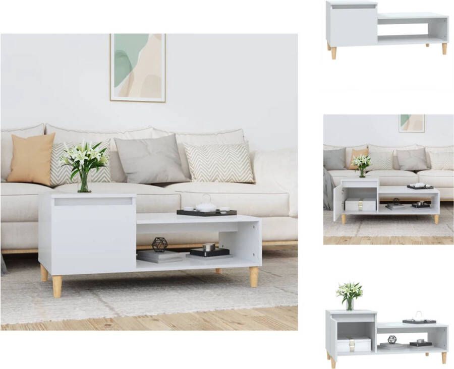 VidaXL Salontafel Salontafels Tafel Bijzettafel Salontafel 100x50x45 cm bewerkt hout hoogglans wit - Foto 2