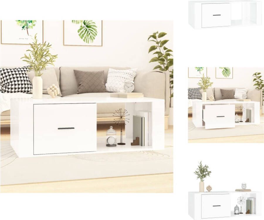 VidaXL Salontafel Salontafels Tafel Bijzettafel Salontafel 100x50 5x35 cm bewerkt hout hoogglans wit - Foto 2