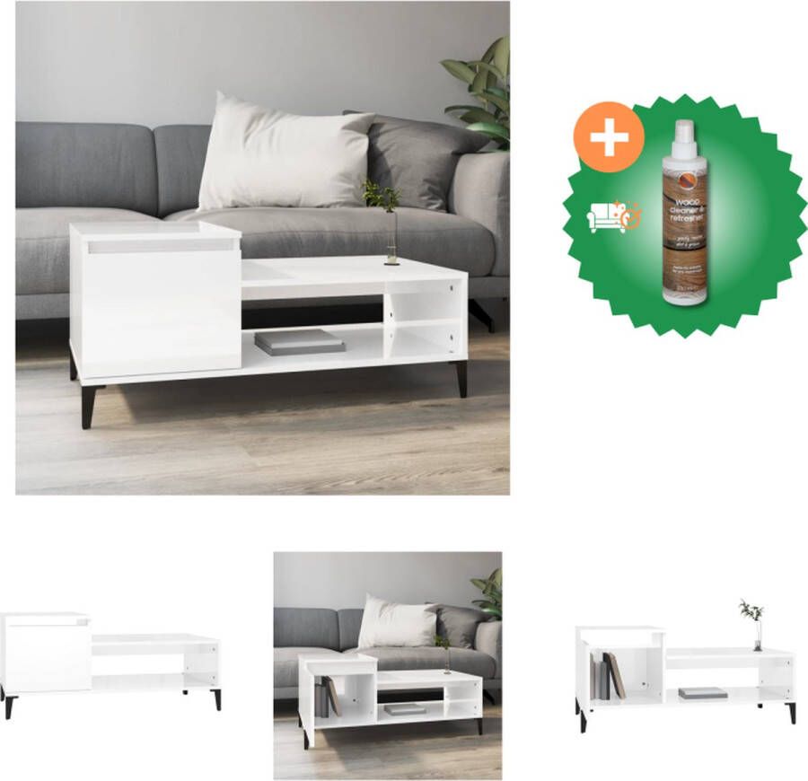 VidaXL Salontafel Hoogglans Wit 100x50x45 cm Duurzaam Hout Tafel Inclusief Houtreiniger en verfrisser