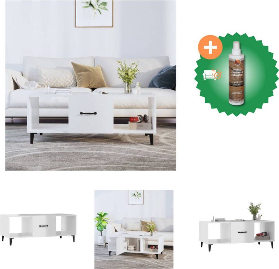 VidaXL Salontafel Hoogglans wit 102 x 50 x 40 cm Bewerkt hout en ijzer Tafel Inclusief Houtreiniger en verfrisser
