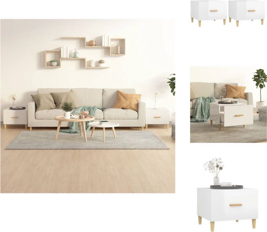 VidaXL Salontafel Salontafels Tafel Bijzettafel Salontafels 2 st 50x50x40 cm bewerkt hout hoogglans wit - Foto 2