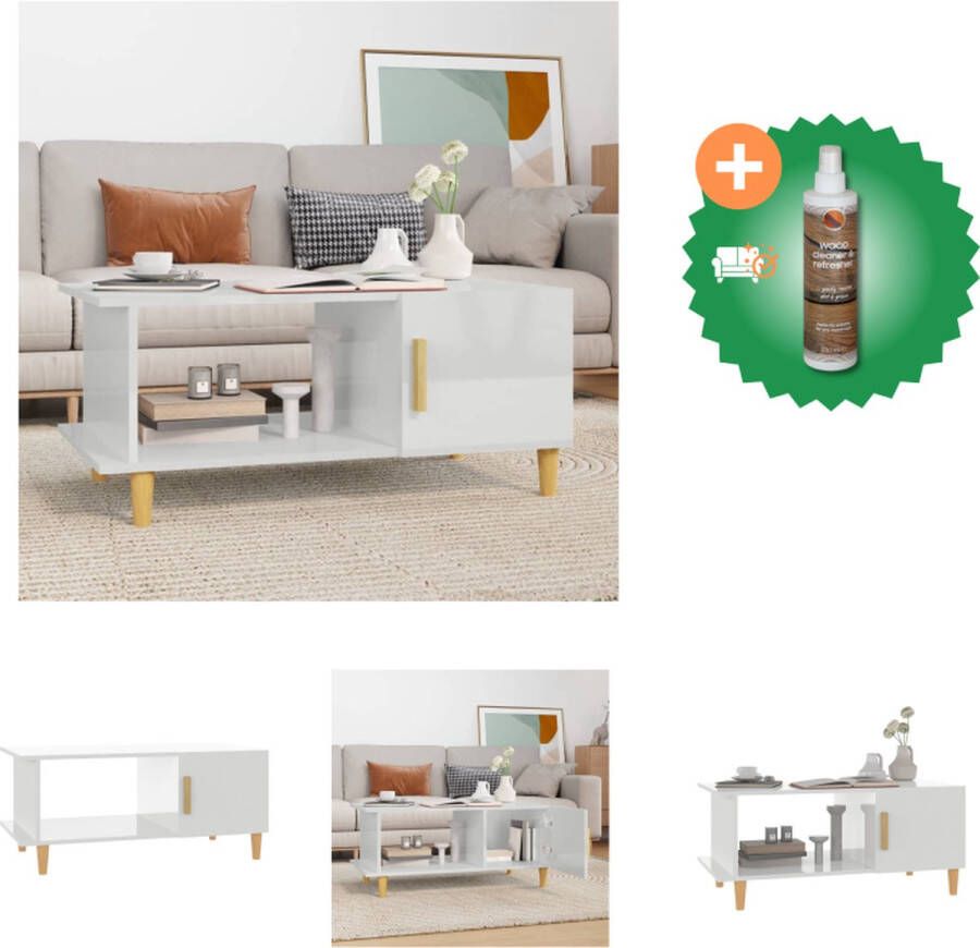 VidaXL Salontafel Hoogglans wit 90 x 50 x 40 cm -steve opbergvak minimalistisch design Tafel Inclusief Houtreiniger en verfrisser - Foto 2